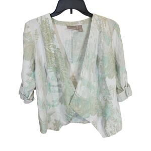 Chico's Mint Green Paisley 100% Linen Roll Tab Sleeve Casual Top Size 1 (medium)